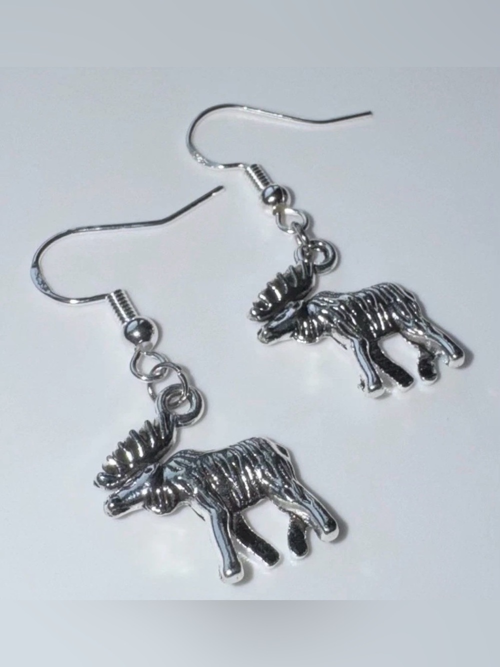 Hand Crafted Silver Moose Dangle Earrings - Silver